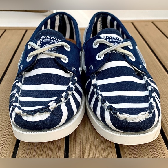 Limited Edition Women’s 7 Sebago x Armor Lux Blue White Striped Dockside Loafers - Picture 4 of 16